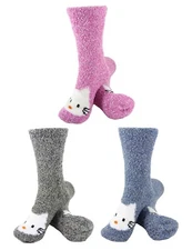 Women's Fuzzy Cozy Warm Cute Animal Home Bed Cabin Socks - 3 Pair (Asst 10)