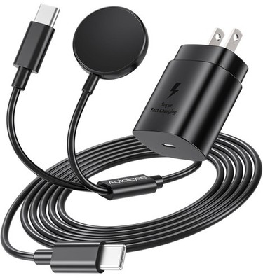 25W USB C Fast Charger for Galaxy Watch & iPhone, 2 in 1 Samsung Watch Charger