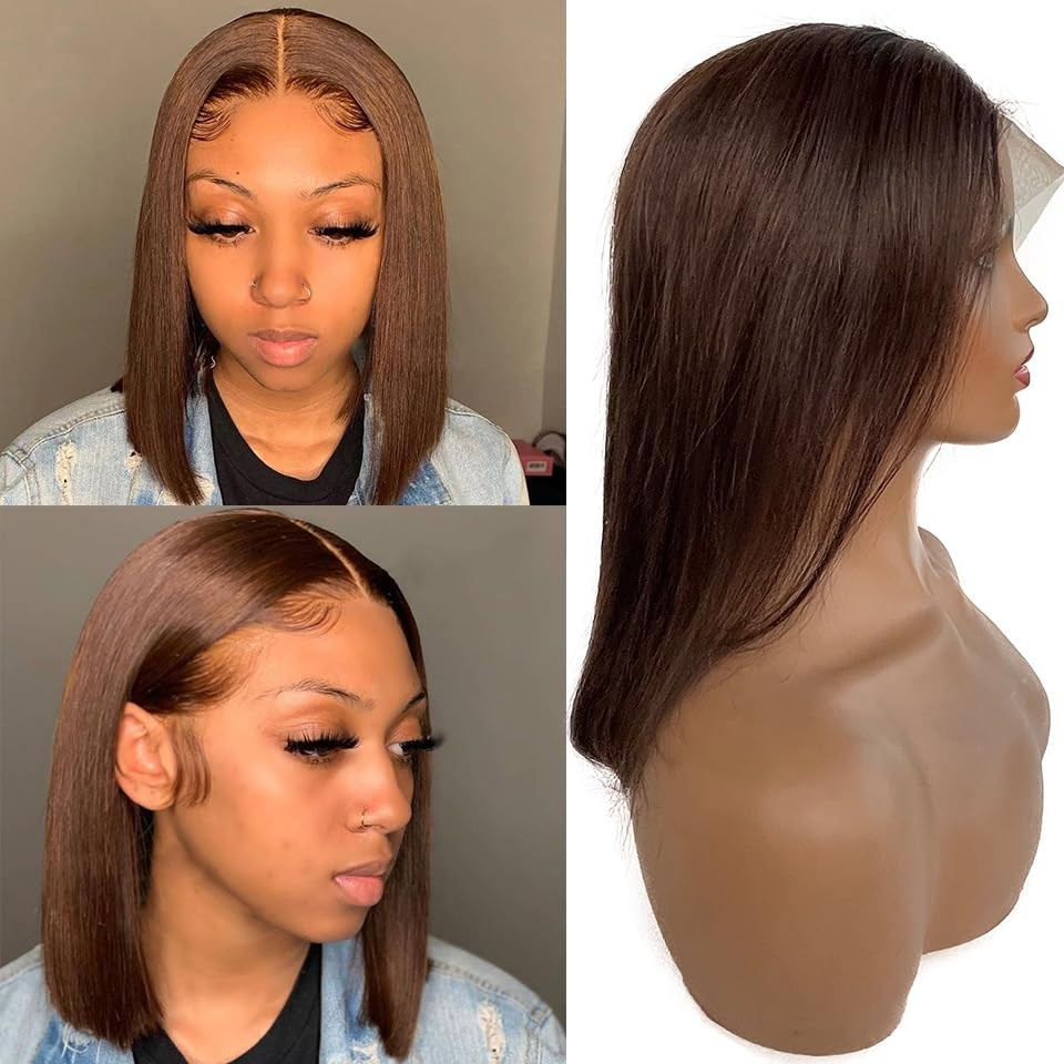 Brown Bob Wig Human Hair 13x4 Lace Front Wigs Medium Brown Short