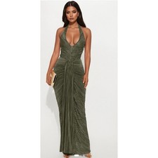 FASHIONNOVA MY MOMENT PLEATED MAXI DRESS OLIVE NWT SIZE LARGE 