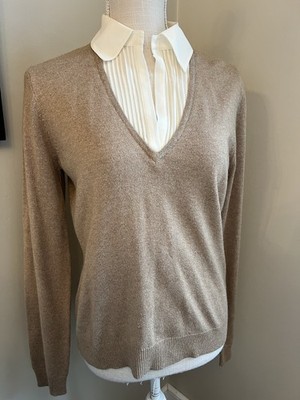 Lauren Ralph Lauren Silk Cashmere Blend Sweater Mock Layer Collar Quiet Luxury M