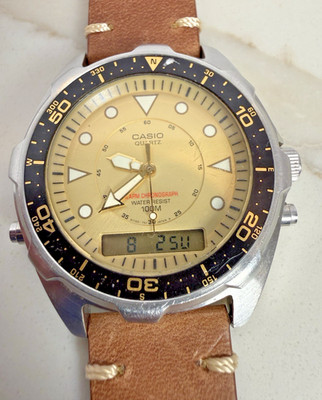Casio Vintage  Arnie  AMW 320R Mens Watch. 46mm Ani/Dig/Alarm Chrono New Strap!