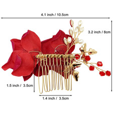 Bridal Rose Flower Headpiece Boho Handmade Pearl Crystal Gold Leaf Red Flower...