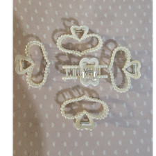 lot of 5 Pearl Beaded Heart Hair Claw Clip White Faux Pearl Set for Women Teens