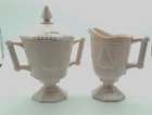 Vintage Jeanette  Pink Milk Glass Baltimore Pear Handled Creamer and Sugar Set