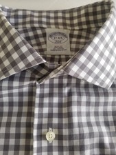 Brooks Brothers 346 Mens Slim Fit Non Iron Cotton Grey White Check Shirt 17-4/5