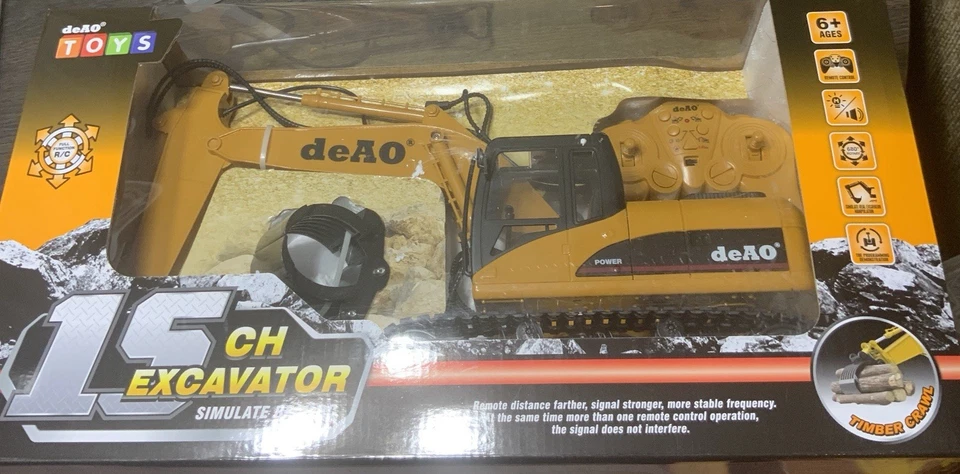 deAO Toys 15 Channel Remote Control Excavator Yellow RC Construction Vehicle - Image 2 of 4