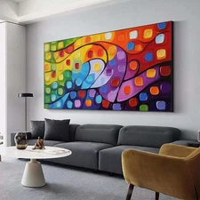 Orange Abstract Texture Hand Painted Oil Painting on Canvas Living Room Blue Red