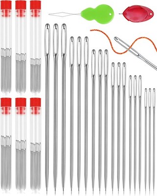  60pcs Hand Sewing Needles Set Large Eye Stainless Steel Quilting Leather Craft 