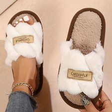 Womens Winter Plush Slippers Soft Indoor Open Toe Anti-slip Warm