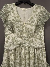 Max Studio Women's Green Floral Dress Delicate Ruffles Cottagecore Size XL