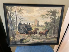 Vintage Large Paint By Number Stage to London 25” X 20” Painting in Framed