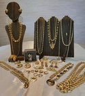35pc Vintage Gold Tone lot inc Napier, Worthington, 14kGP, Trifari and more
