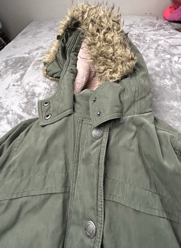 Abercrombie & Fitch Parka Coat Girls 7-8 Green Sherpa Lined Hooded Utility Fur - Picture 4 of 6