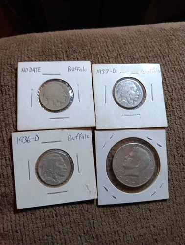 1936 D Buffalo Head 1937d No Date 77d Kennedy Half Dollar