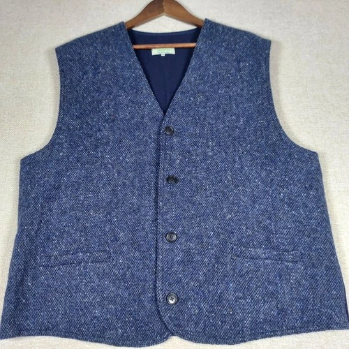 Jimmy Hourihan Donegal Tweed Pure New Wool Vest Mens 2XL Navy Blue Irish - product listing photo