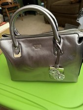Guess Satchel, Silver Look With Sparkling Attachments, Zipper Closure,