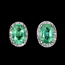 Orecchini in Argento Sterling 925 Smeraldo Ovale 6x4mm Diamante 48pz Gemme Gi...