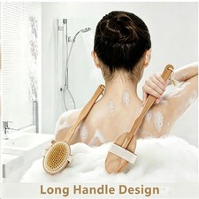 Wooden Premium Natural Bristle Bath Shower Body Back Dry Skin Brush Spa Scrubber