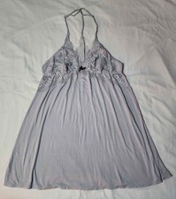 Victoria's Secret SIZE XL Gray Lace Sleep Dress Gown Soft Slip Y2K Coquette Bow
