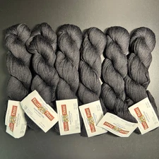 VALLEY YARNS - 6 Skeins "Black" 218 Yards 75% Wool 25% Nylon - NOS