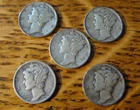 Lot of 5 - Silver Mercury Dimes From A Local Estate
