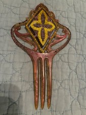 Antique Art Nouveau Pink Celluloid  Rhinestone Mantilla Hair Comb - Circa 1910s