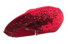 Red Wool Beaded Embroidered Beret Hat For Women Fancy Vintage-Inspired Look