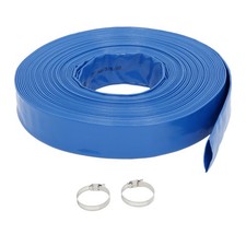 New Discharge Hose 1-1/2" x 100FT PVC Fabric Lay Flat Hose With 2 Clamps Blue