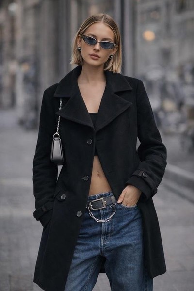 Women Armani Jeans Coat Black Wool 36