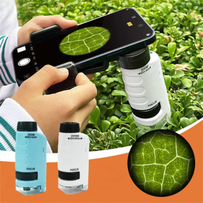 Kids Science Microscope Toy 60-120x With LED Light Outdoor Mini Pocket Handheld