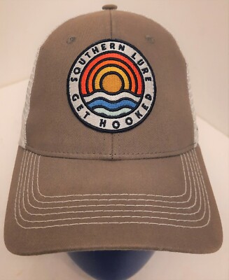 Southern Lure Get Hooked Snap Back White Mesh Back Trucker Baseball Cap Hat Gray