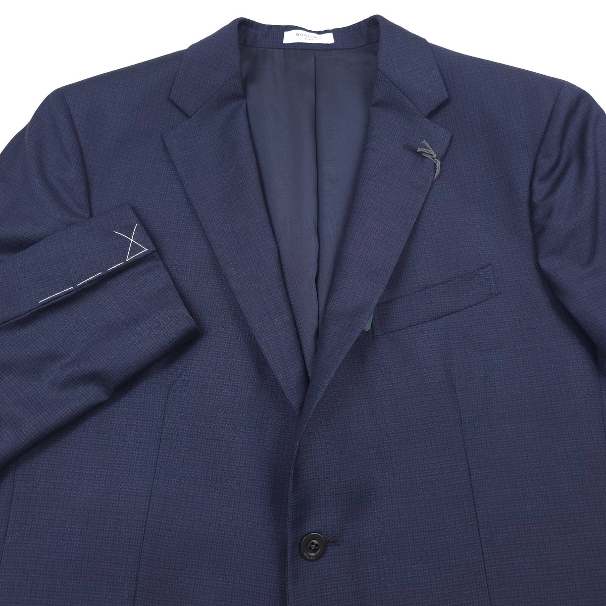 Boglioli Micro Houndstooth Navy Blue Blazer Suit Jacket Mens US