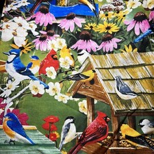 David Textiles - Birdhouse Design Quilting Fabric Panel 35  In Length