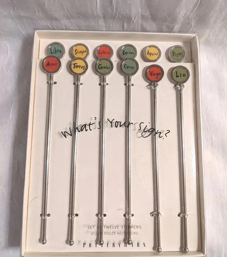 New Pottery Barn Swizzle Sticks Zodiac Astrology Cocktail Stirrers Horoscope Set - Picture 11 of 11