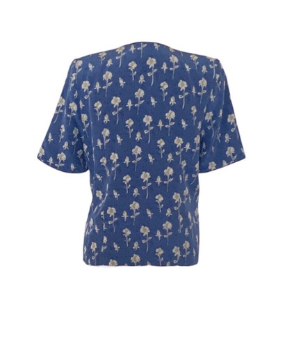 Vintage James Meade 80s 100% Silk Blue Rose Floral Shirt Size 12 Collarless VGC - Picture 4 of 5