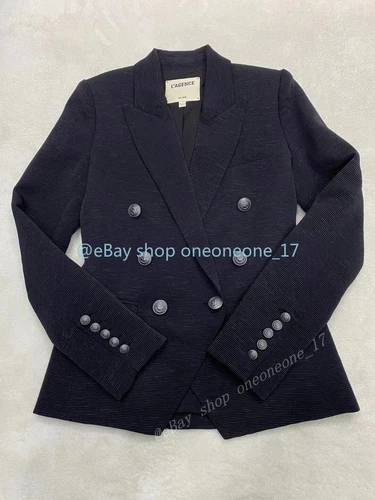 Mujeres L'AGENCE Kenzie Doble Pecho Blazer Abrigo Chaqueta Negro/Cepillado Gunmetal - Imagen 6 de 8