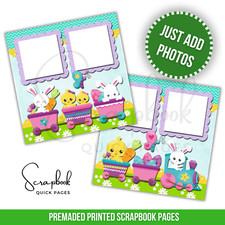 Easter Bunny Train PRINTED Premade Scrapbook Quick Pages Boy Girl Baby 81