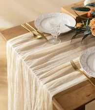 Vitalizart Cheesecloth Table Runner Ivory Cream 35 x 120 inch, White 