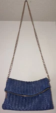 Deux Lux Weaved Foldover Crossbody Purse Purple w/ Removeable Gold Chain Strap