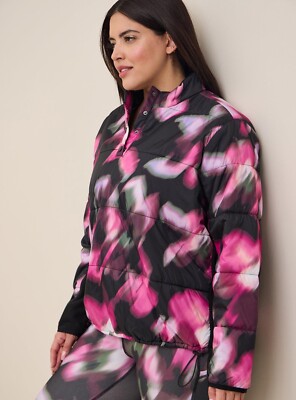 Womens Torrid Puffer Active Pullover Floral Pink Jacket Pink 0 12 Large NWT