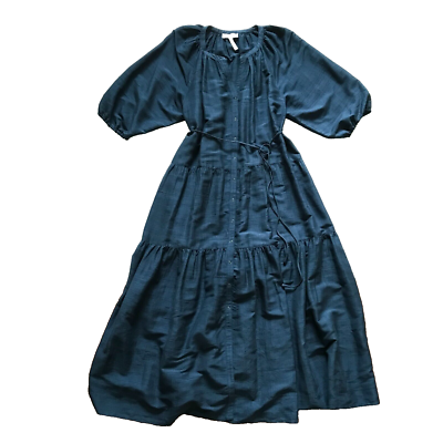 Apiece Apart Mitte Maxi Dress Womens 2X Navy Blue Silk V-Neck Tiered 3/4  Sleeve | eBay