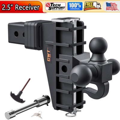 2.5'' Receiver Trailer Hitch with Hook 6'' Drop Adjustable Towing Hitch 18500LBS