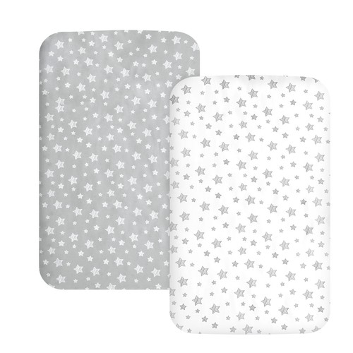 Pack N Play Fitted Sheet Stretchy Soft Playard Cover 2 Pack Gray & White 39"x27" - Afbeelding 7 van 7