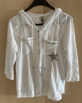 Tredy Damen Strickjacke Größe 38 Weiß / Glitzer 