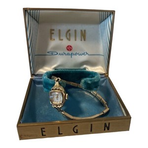 Authentic ELGIN 10k Gold-Plated Bezel Manual Winding Stainless Steel Watch Box PARTS  READ