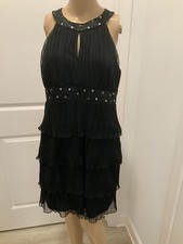 Jessica Howard Dress 12 Sleeveless Halter Style Blk Ruffled Evening Cocktail