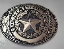 Vintage Belt Buckle "The State of Texas" Texas Star Flags Wreath Western Rodeo