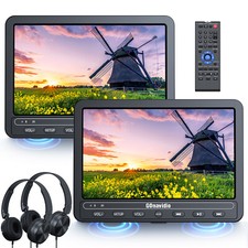 2x10.1" Dual Screen Car Headrest DVD Player Monitor TV Rechargeable Battery USB
