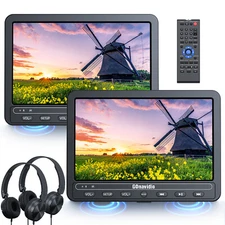 2 X 10.5" Car Headrest LCD Monitor DVD Player Dual Screen TV MP3 USB/SD Battery